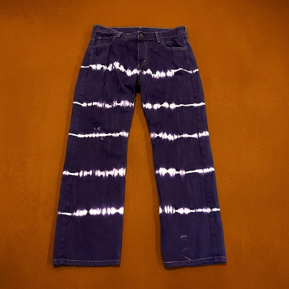 Levis Purple Tie Dye Straight Leg Jeans Mens 30x30 White Stripe Denim